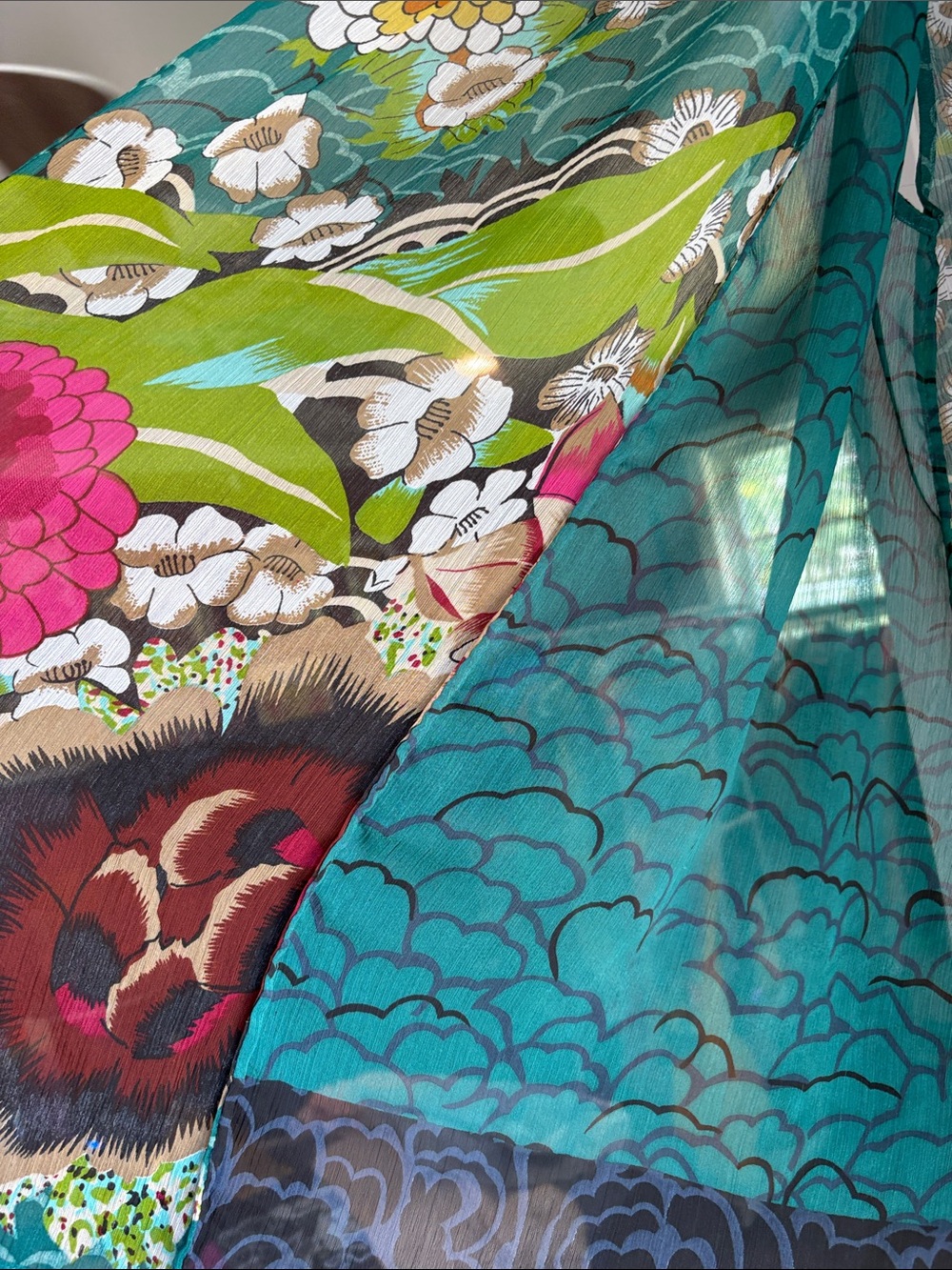 Coldwater Creek Teal Floral Sheer Open Front Tunic - Picture 3 of 4